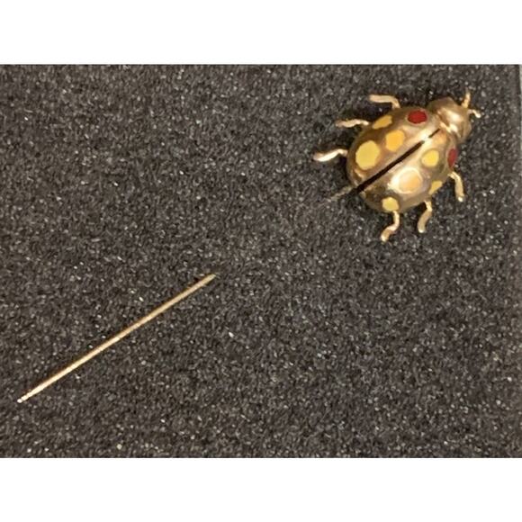 14K Gold, Red and Yellow Ladybug Stick Pin Vintage Eclectic - Picture 3 of 8